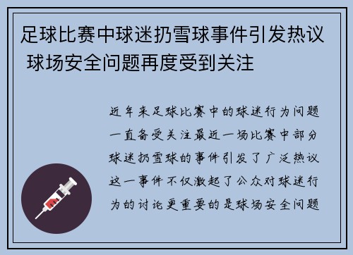 足球比赛中球迷扔雪球事件引发热议 球场安全问题再度受到关注