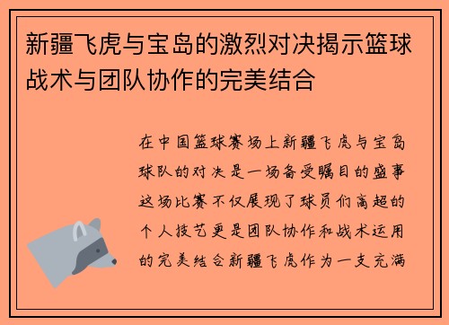 新疆飞虎与宝岛的激烈对决揭示篮球战术与团队协作的完美结合